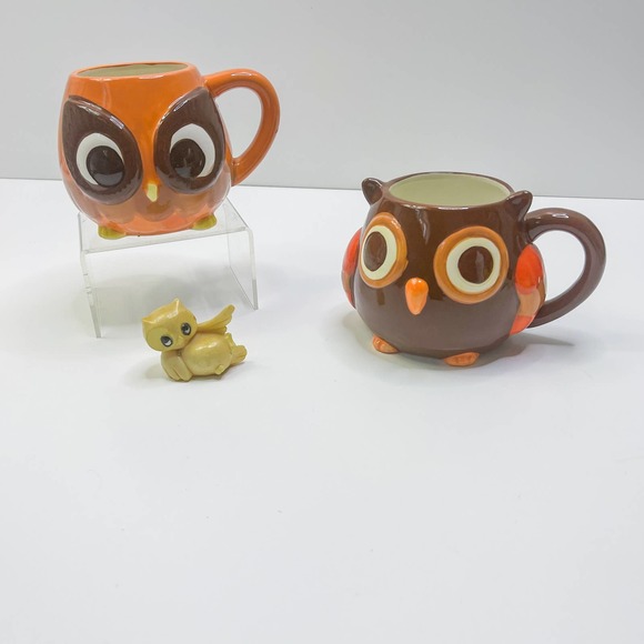 Mesa Home Products Coffee Mug 3D Owl Hand Painted Orange Brown 16 Oz Adorable! - Picture 2 of 9
